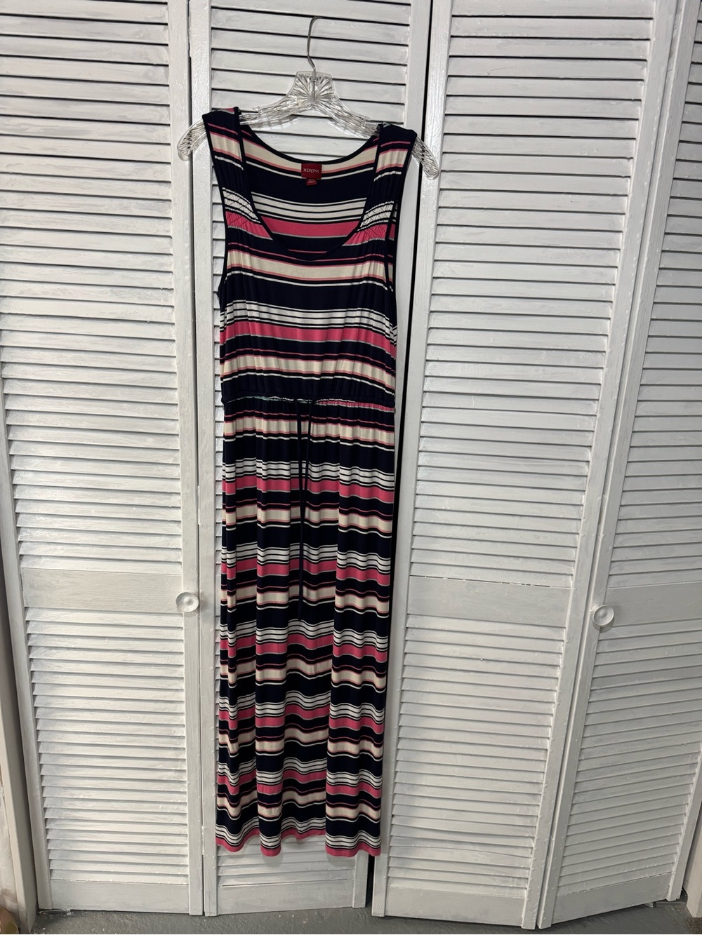 Merona Black, Pink & Cream Striped Sleeveless Maxi Dress